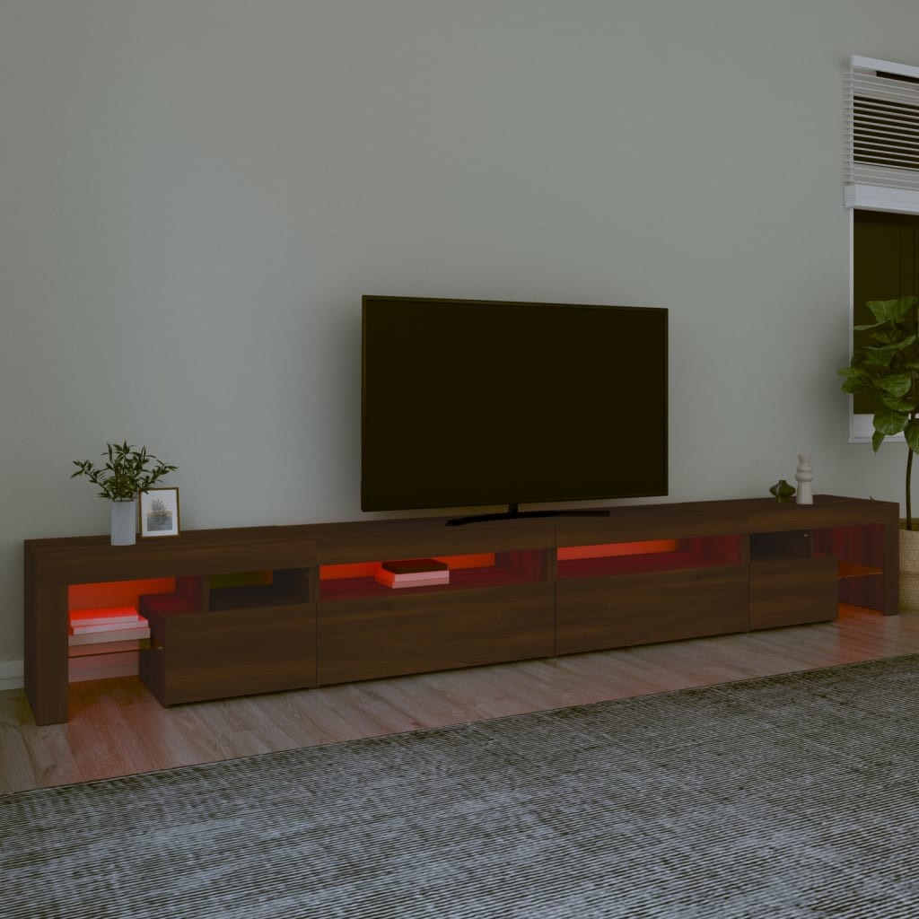 vidaXL TV skrinka s LED svetlami hnedý dub 290x36,5x40 cm