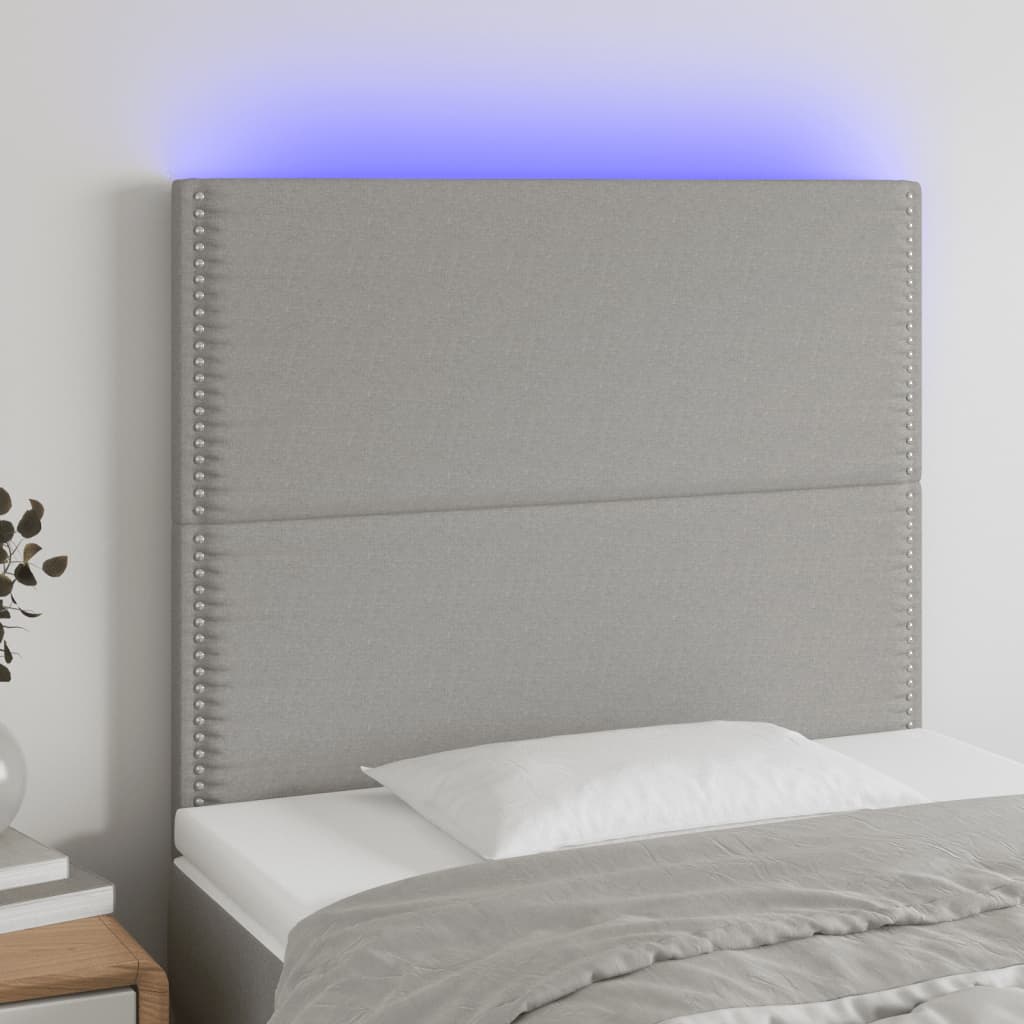vidaXL Čelo postele s LED bledosivé 90x5x118/128 cm látka