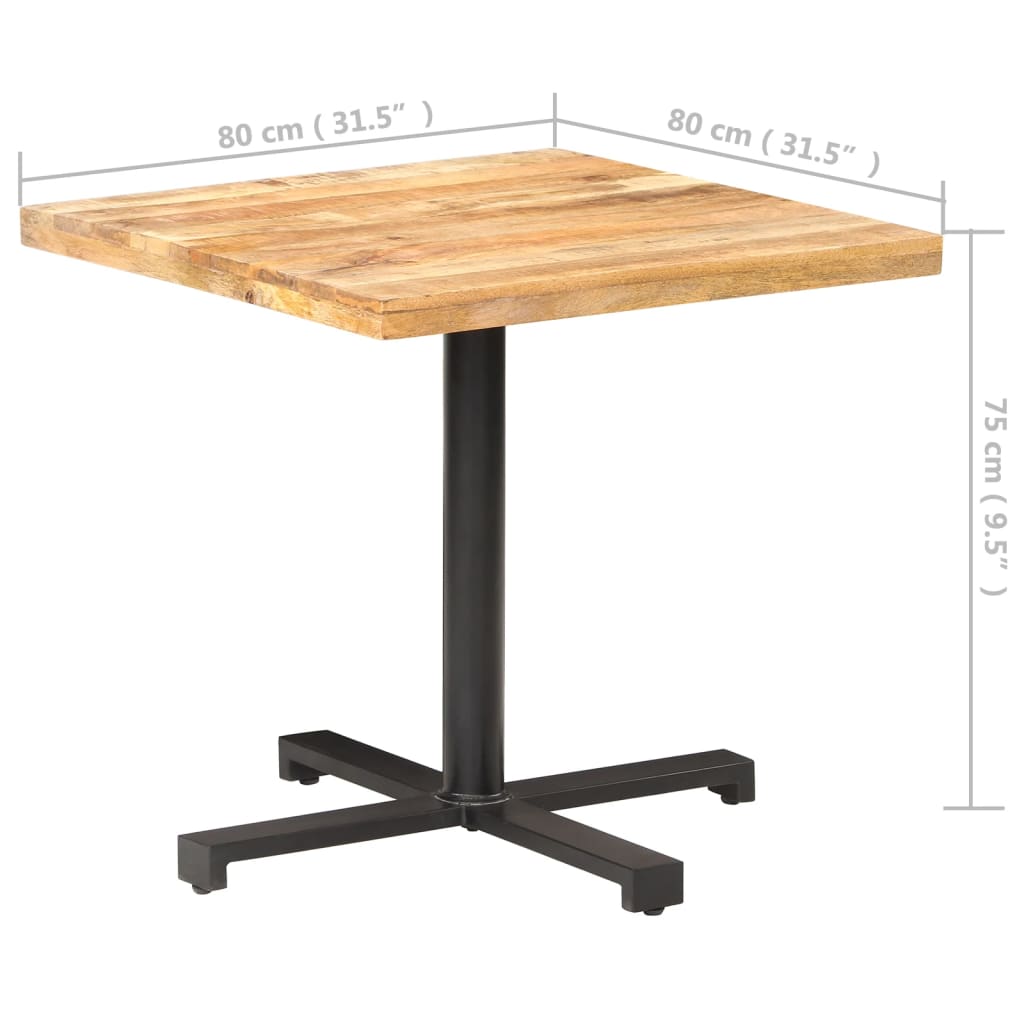 vidaXL Bistro stôl štvorcový 80x80x75 cm surové mangovníkové drevo