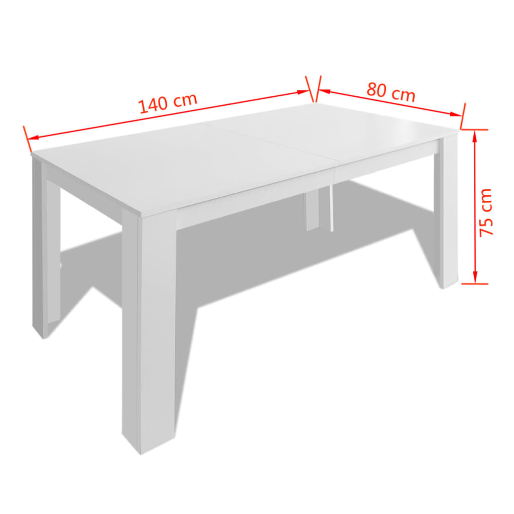 vidaXL Jedálenský stôl, 140x80x75 cm, biely
