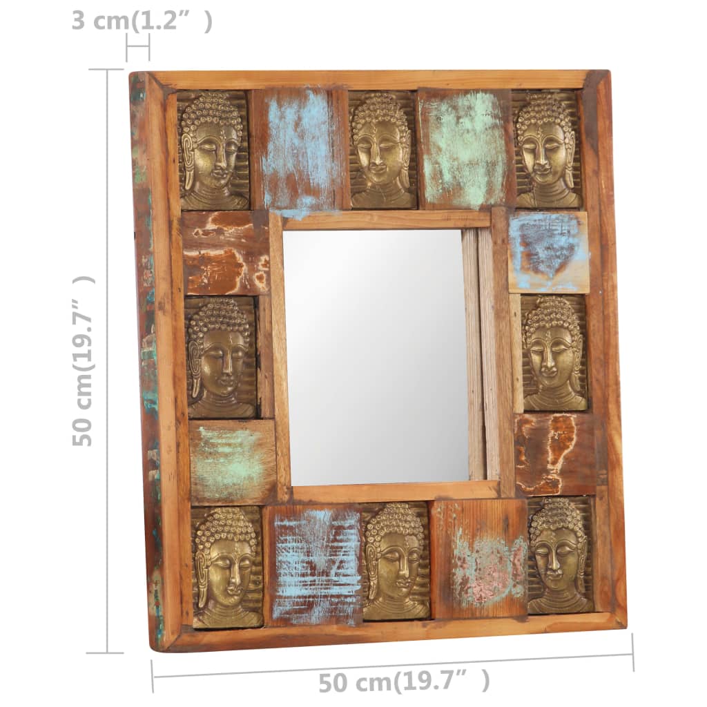 vidaXL Zrkadlo s obložením s Budhom 50x50 cm masívne recyklované drevo