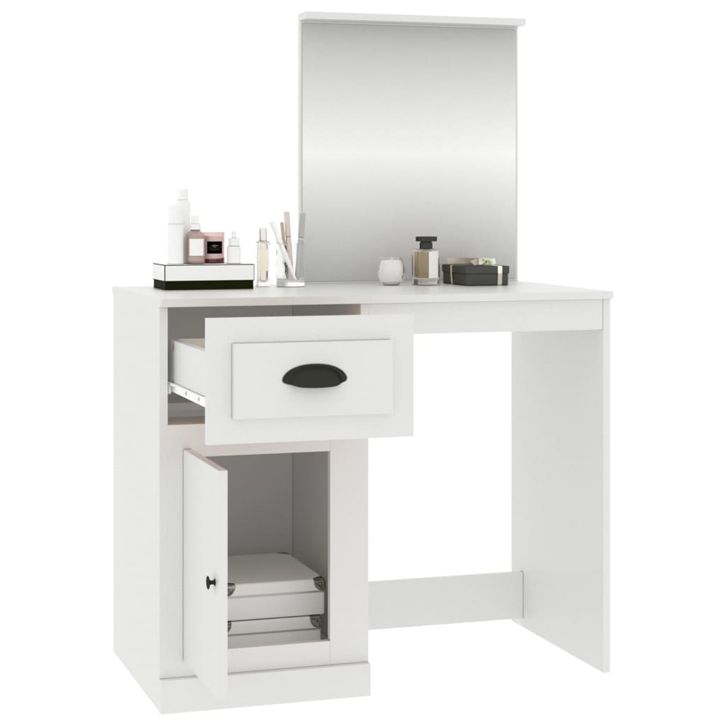 vidaXL Toaletný stolík so zrkadlom biely 90x50x132,5 cm drevo