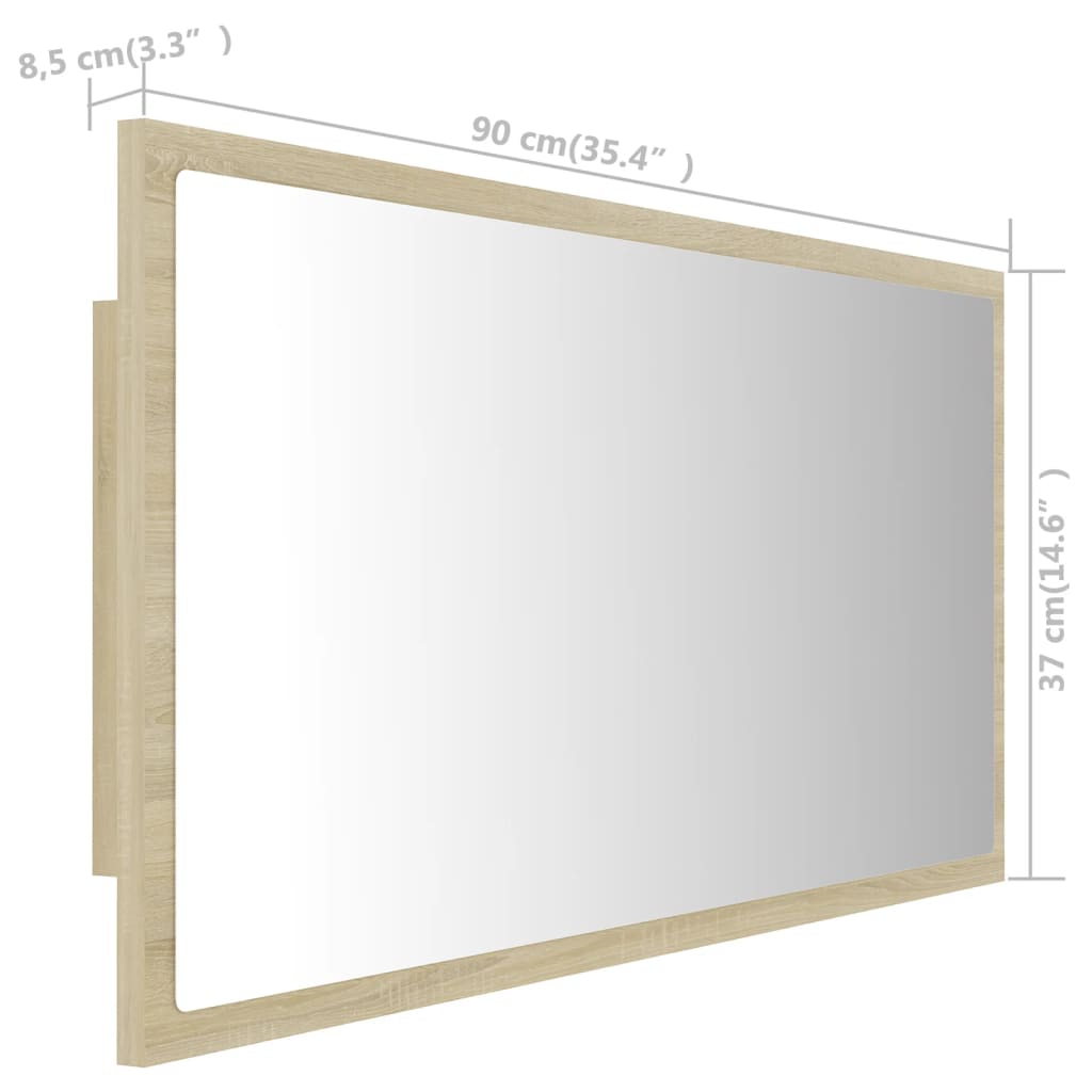 vidaXL LED kúpeľňové zrkadlo dubu sonoma 90x8,5x37 cm, pracované drevo