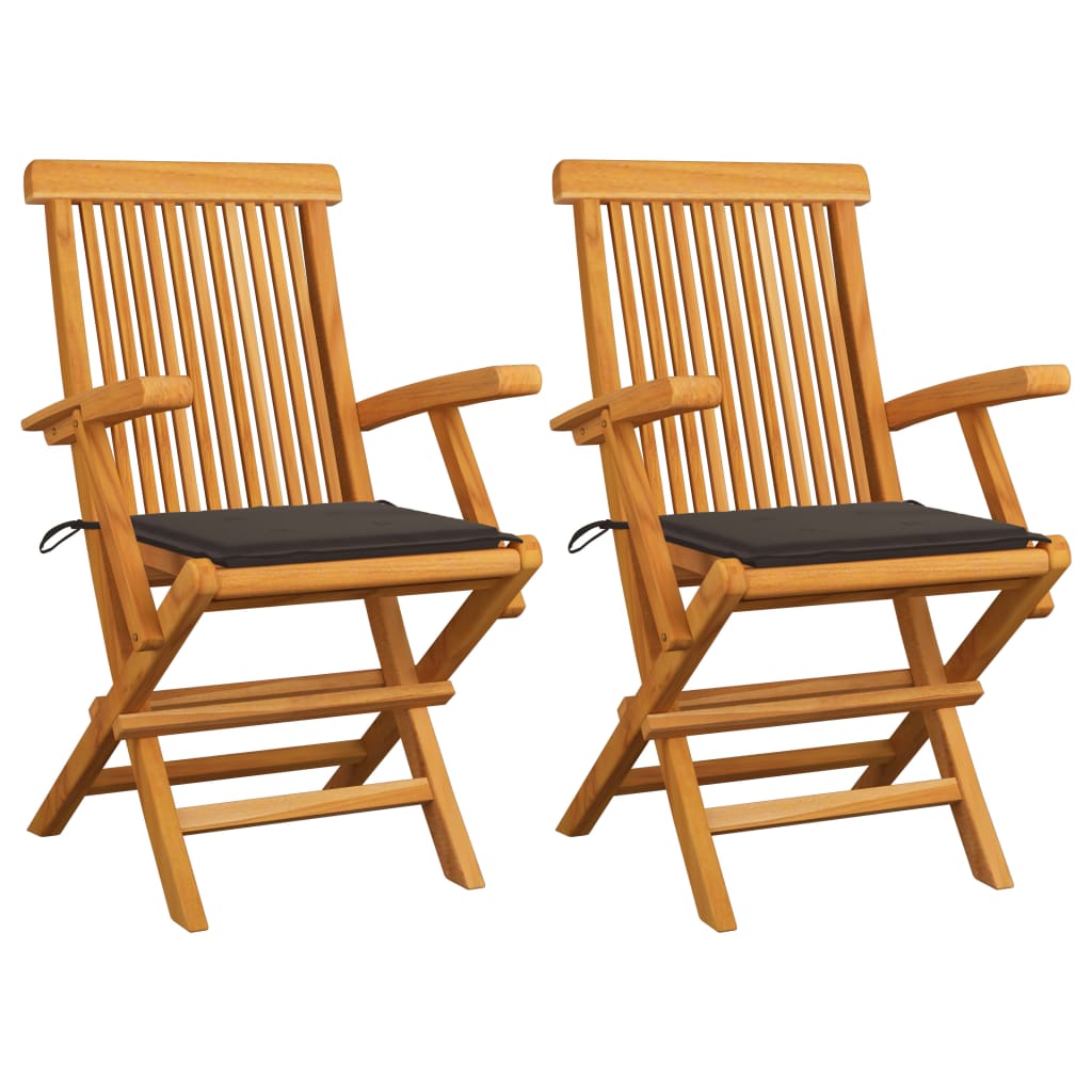 vidaXL Záhradné stoličky, sivohnedé podložky 2 ks, tíkový masív