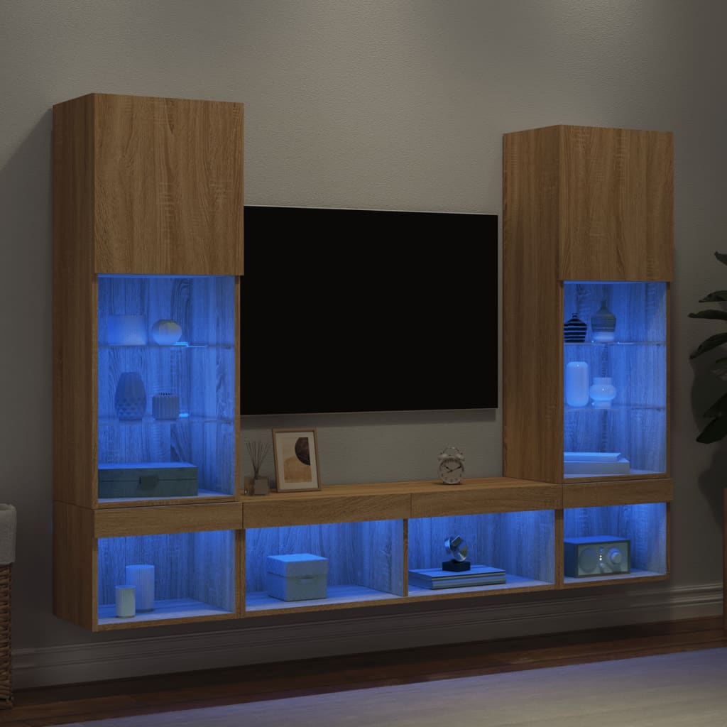 vidaXL 5-dielne TV nástenné skrinky s LED dub sonoma kompozitné drevo