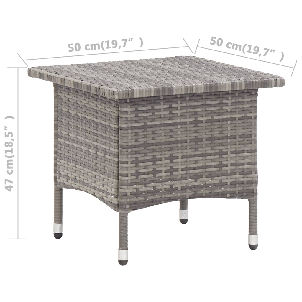 vidaXL Čajový stôl sivý 50x50x47 cm polyratanový
