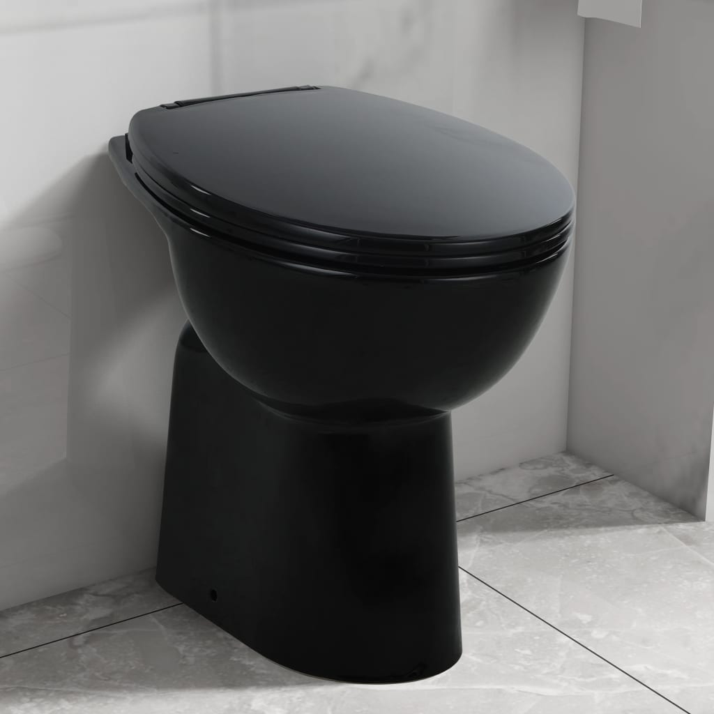 vidaXL Vysoké bezokrajové WC s jemným zatváraním o 7 cm vyššie keramické čierne