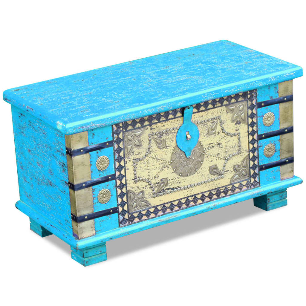 vidaXL Úložná truhlica z mangového dreva, modrá, 80x40x45 cm