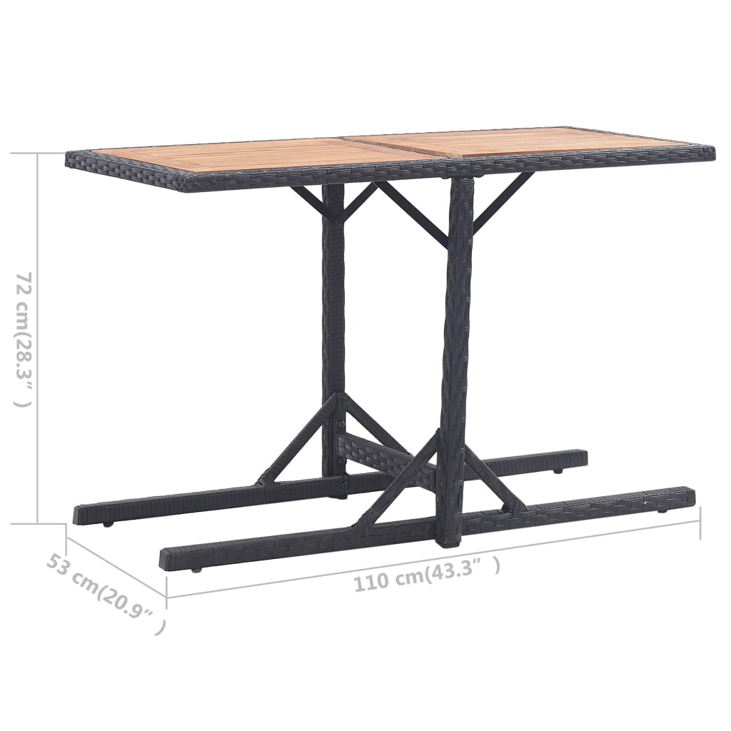 vidaXL Záhradný stôl, čierny, akáciový masív a polyratan