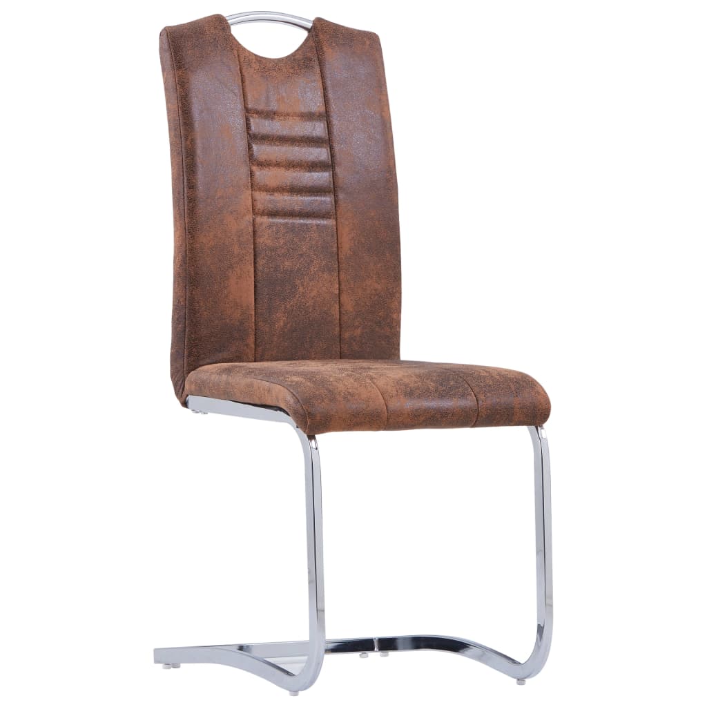 vidaXL Jedálenské stoličky, perová kostra 4 ks, hnedé, umelý semiš