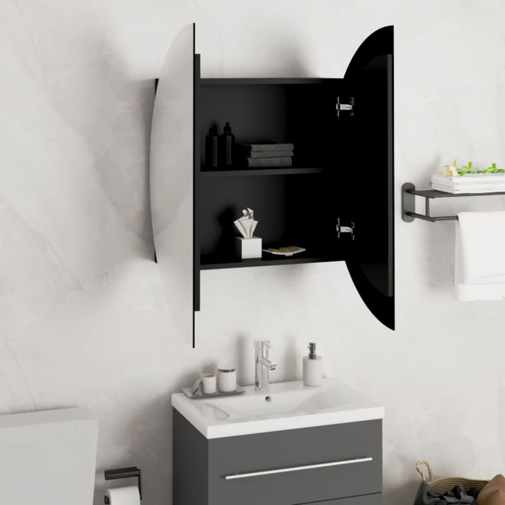 vidaXL Kúpeľňová skrinka s okrúhlym zrkadlom a LED čierna 54x54x17,5cm