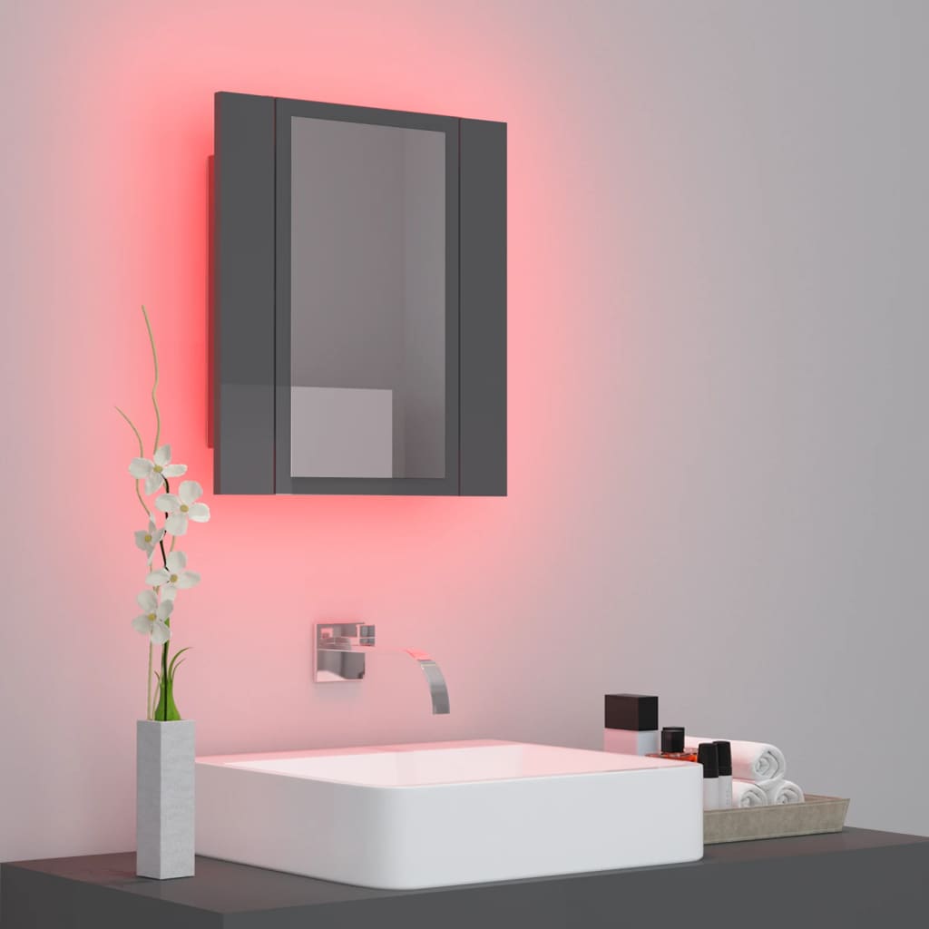 vidaXL LED kúpeľňová zrkadlová skrinka lesklá sivá 40x12x45 cm akryl