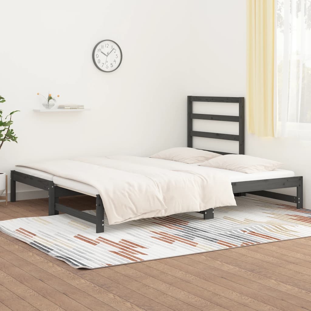 vidaXL Rozkladacia denná posteľ sivá 2x(90x200) cm borovicový masív