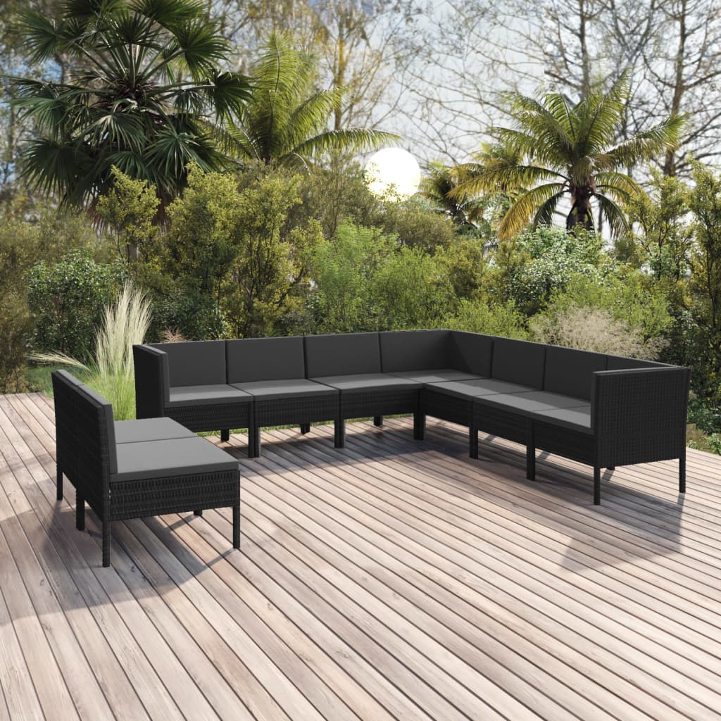 vidaXL 9-dielna záhradná sedacia súprava s podložkami polyratan čierna