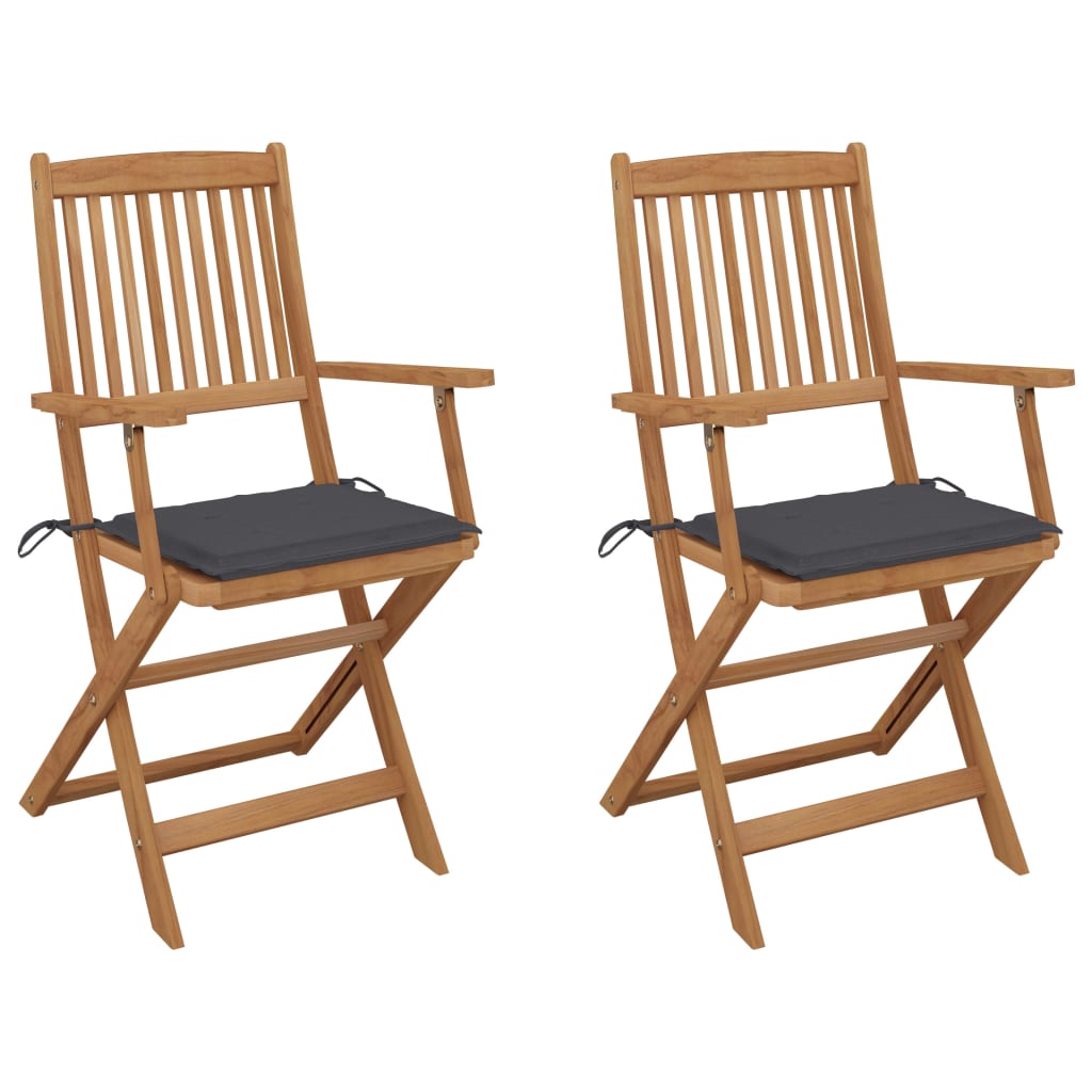 vidaXL Skladacie záhradné stoličky 2 ks s podložkami akáciový masív