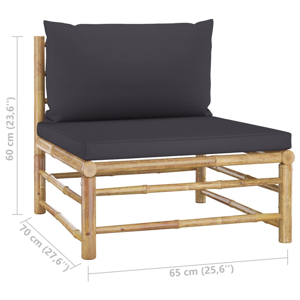vidaXL 5-dielna záhradná sedacia súprava, tmavosivé podložky, bambus