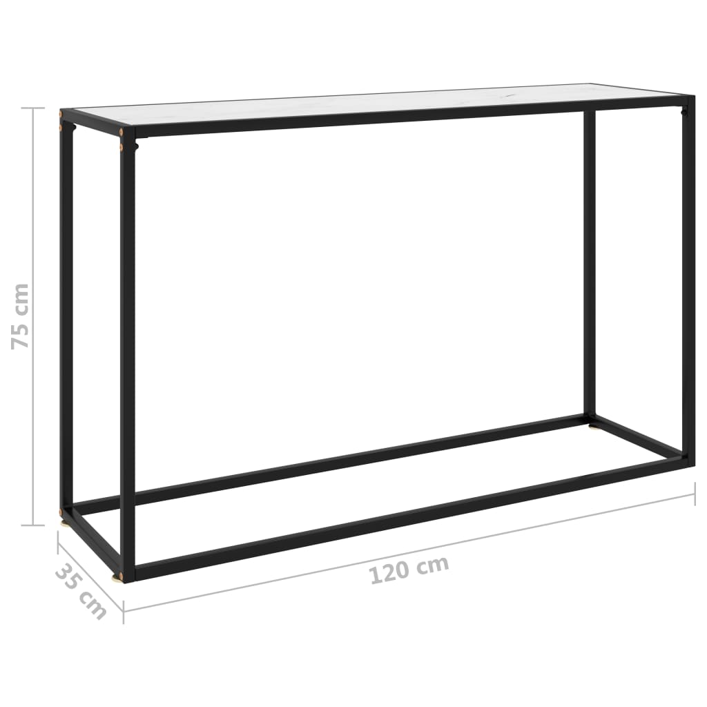 vidaXL Konzolový stolík biely 120x35x75 cm tvrdené sklo