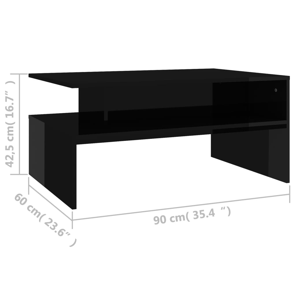 vidaXL Konferenčný stolík lesklý čierny 90x60x42,5cm drevotrieska