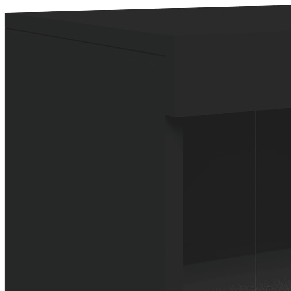 vidaXL Bočná skrinka s LED svetlami čierna kompozitné drevo