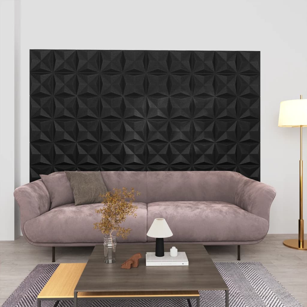 vidaXL 3D nástenné panely 24 ks 50x50 cm, origami, čierne 6 m²