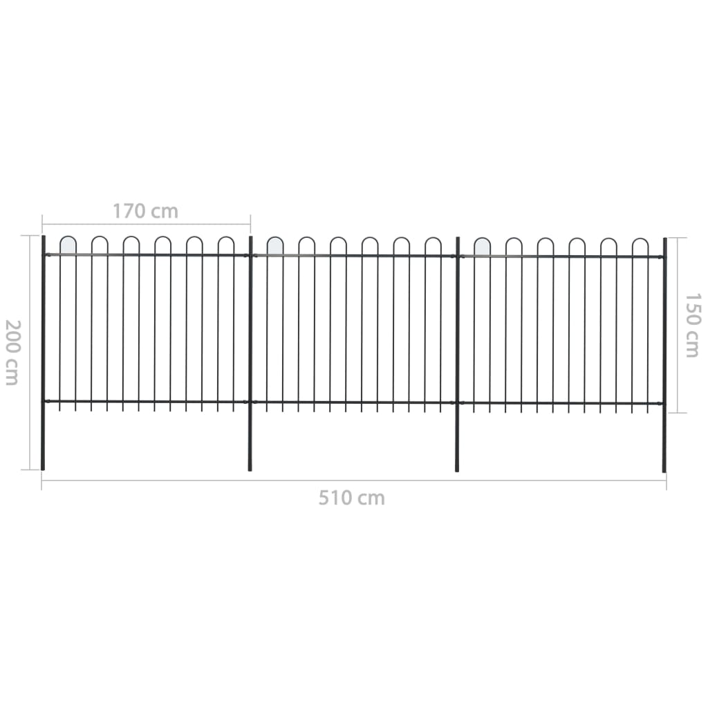 vidaXL Záhradný plot s oblúkovým zakončením, oceľ 5,1x1,5 m, čierny