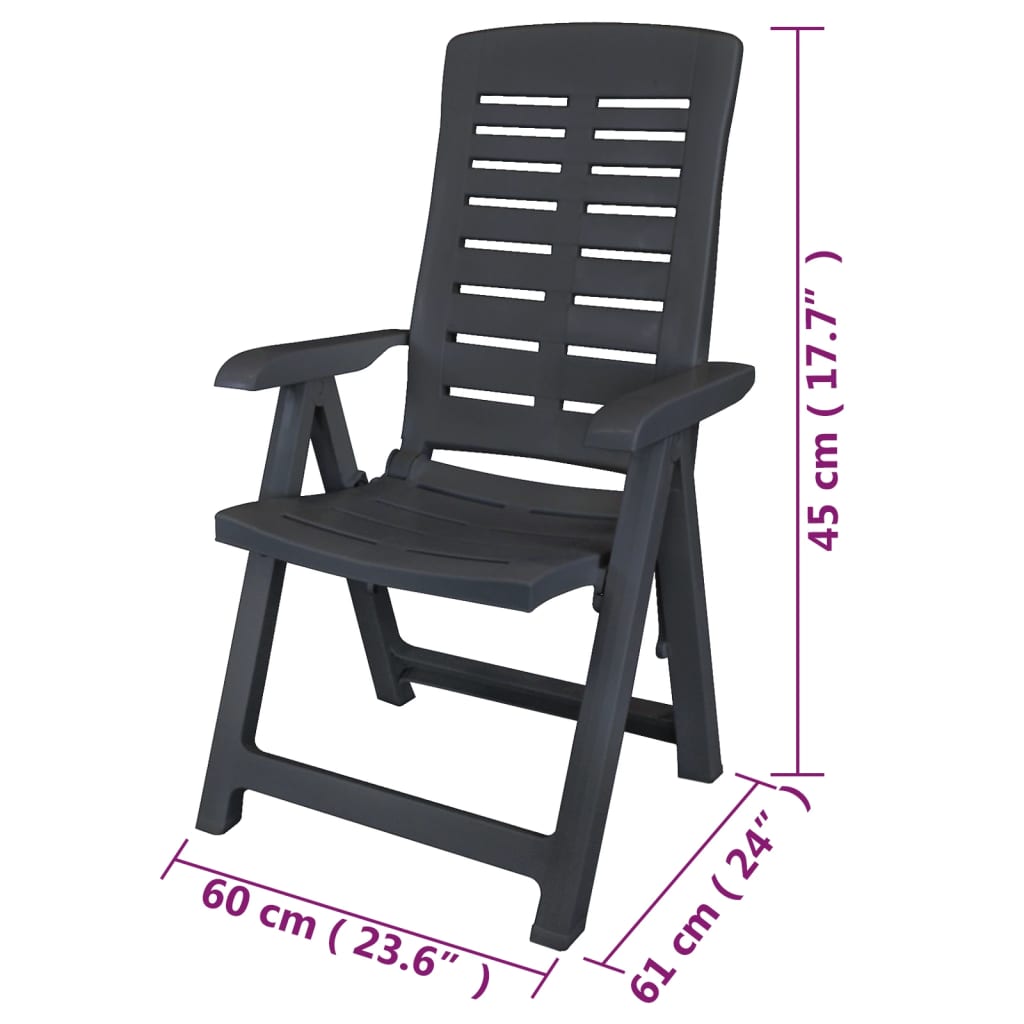 vidaXL Sklápacie záhradné stoličky 6 ks, plast, antracitové