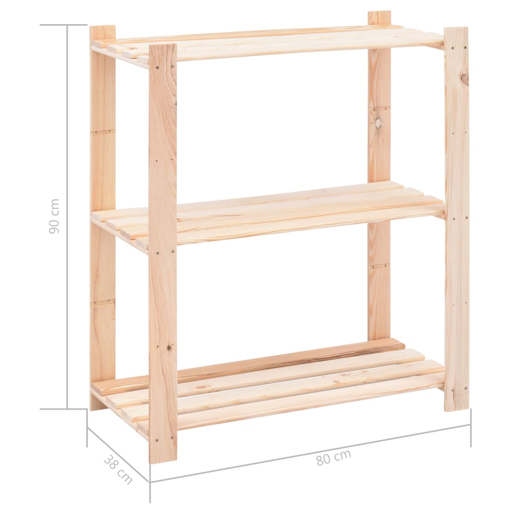 vidaXL Regál s 3 policami 80x38x90 cm, borovicový masív 150 kg