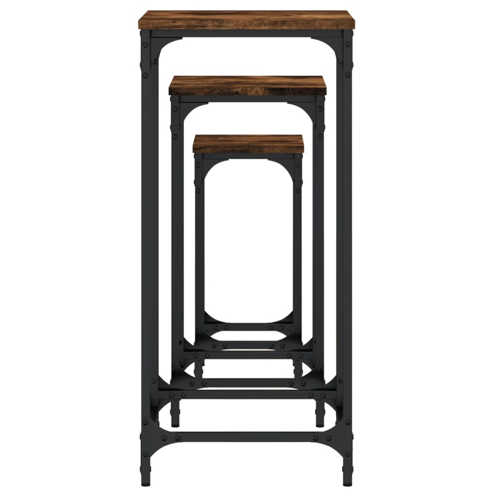 vidaXL Stohovateľné príručné stolíky 3 ks dymový dub kompozitné drevo
