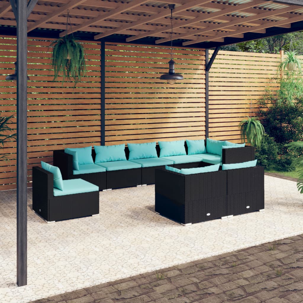 vidaXL 9-dielna záhradná sedacia súprava s vankúšmi polyratan čierna