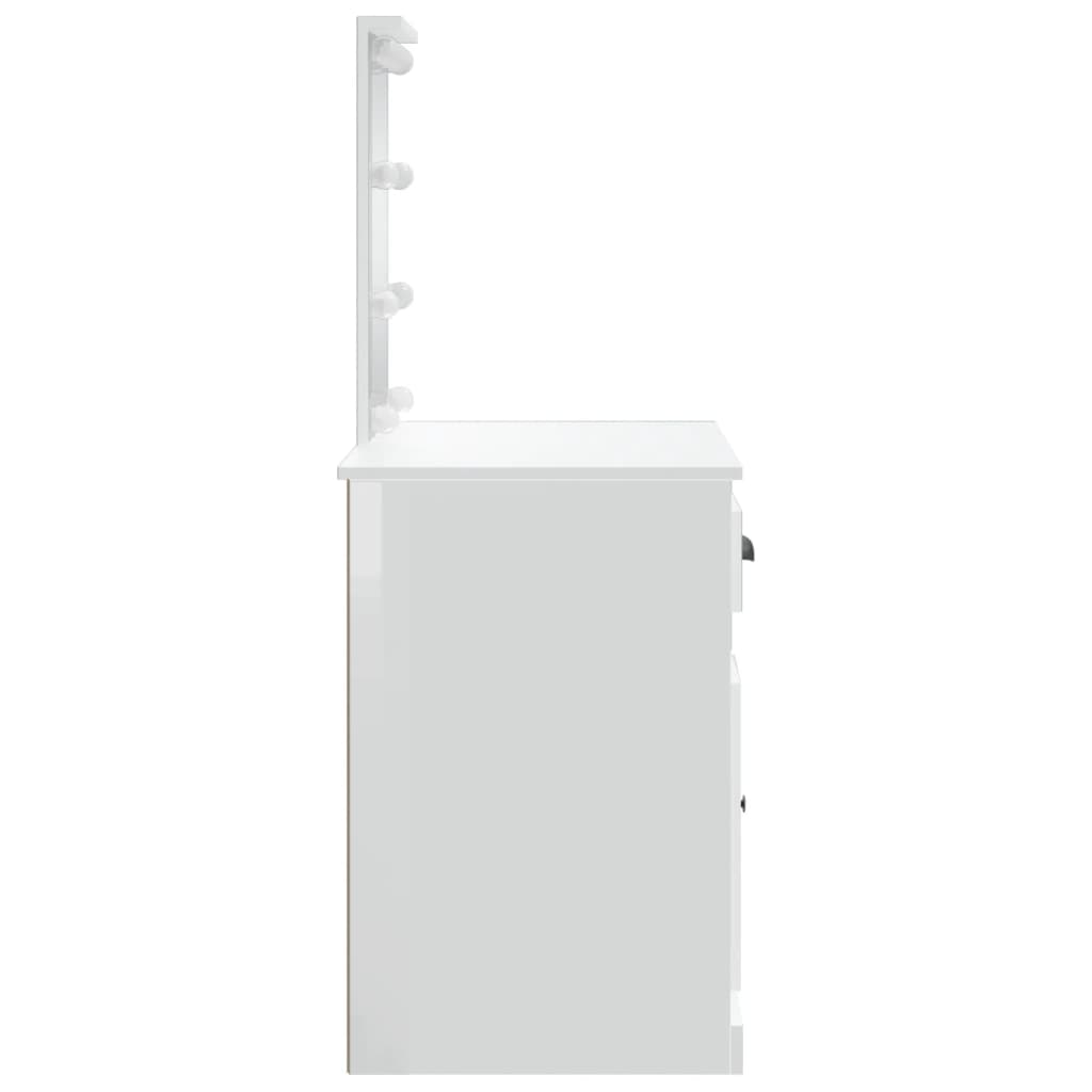 vidaXL Toaletný stolík s LED svetlami vysoký lesk biely 90x42x132,5 cm