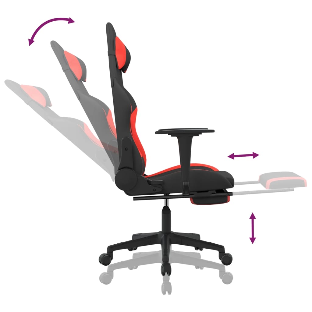 vidaXL Masážna herná stolička s podnožkou, čierna a červená, látka