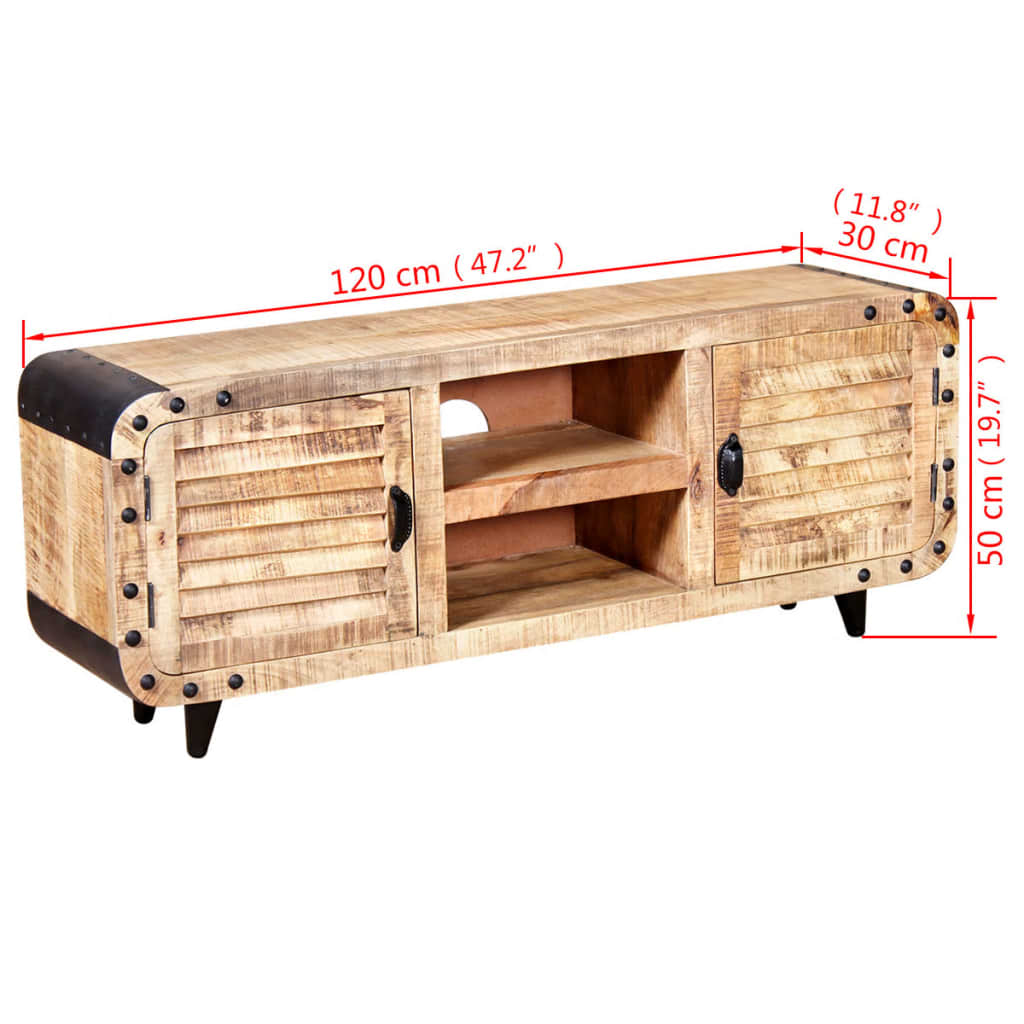 VidaXL TV stolík zo surového mangového dreva, 120x30x50 cm
