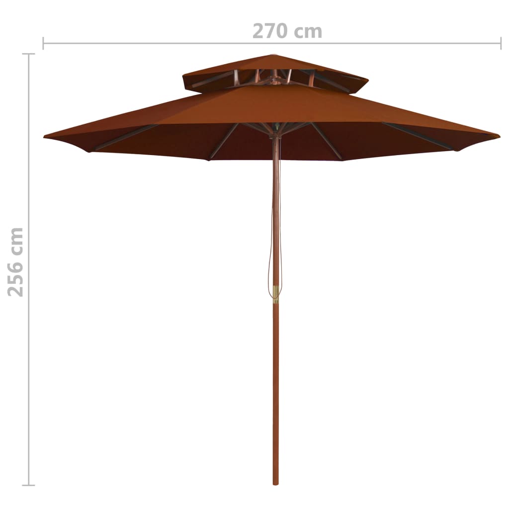 vidaXL Dvojitý slnečník s drevenou tyčou tehlovočervený 270 cm