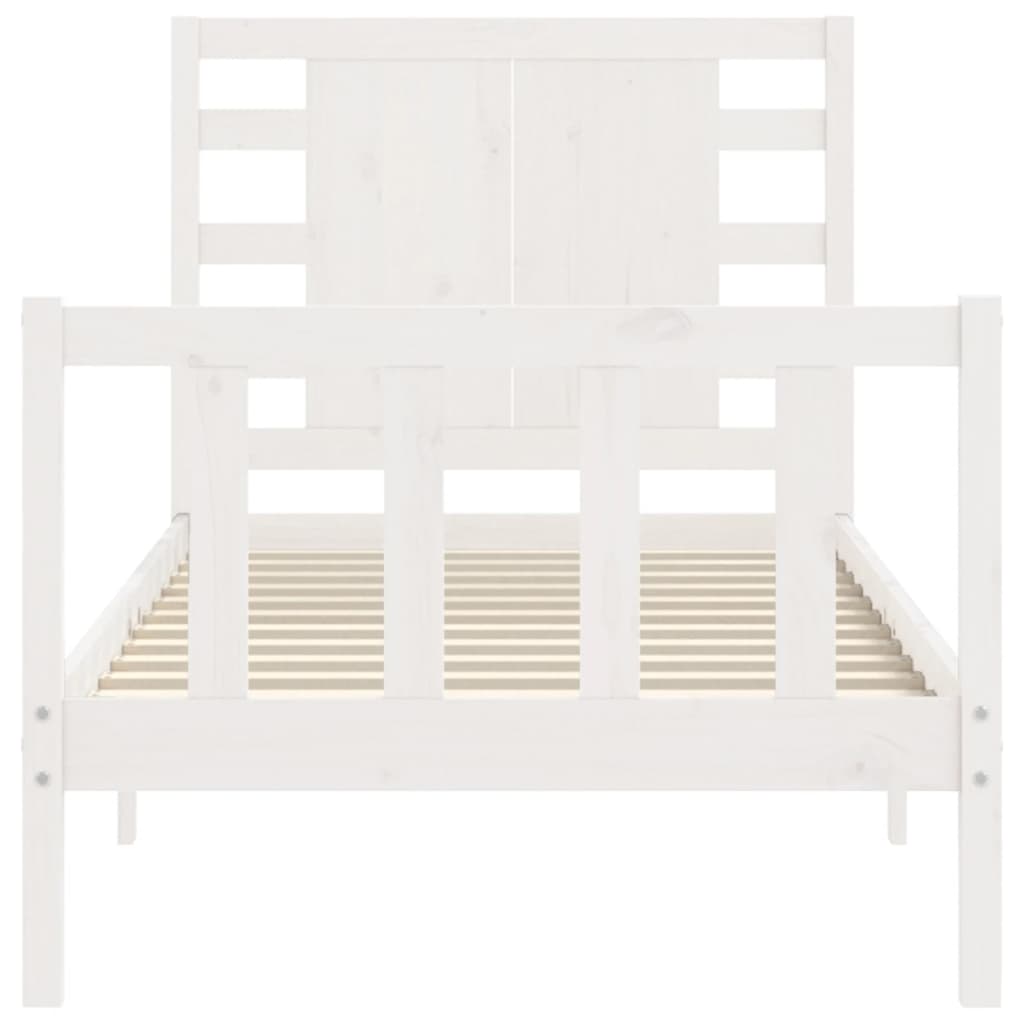 vidaXL Rám postele s čelom biely malé jednolôžko masívne drevo
