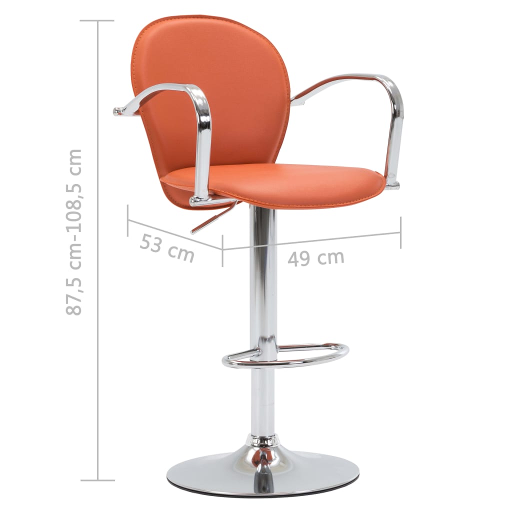 vidaXL Barové stoličky s opierkami 2 ks, oranžové, umelá koža