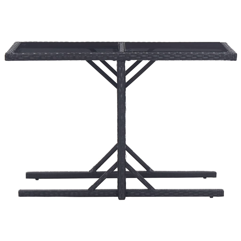 vidaXL Záhradný stôl čierny 110x53x72 cm sklenený a polyratan