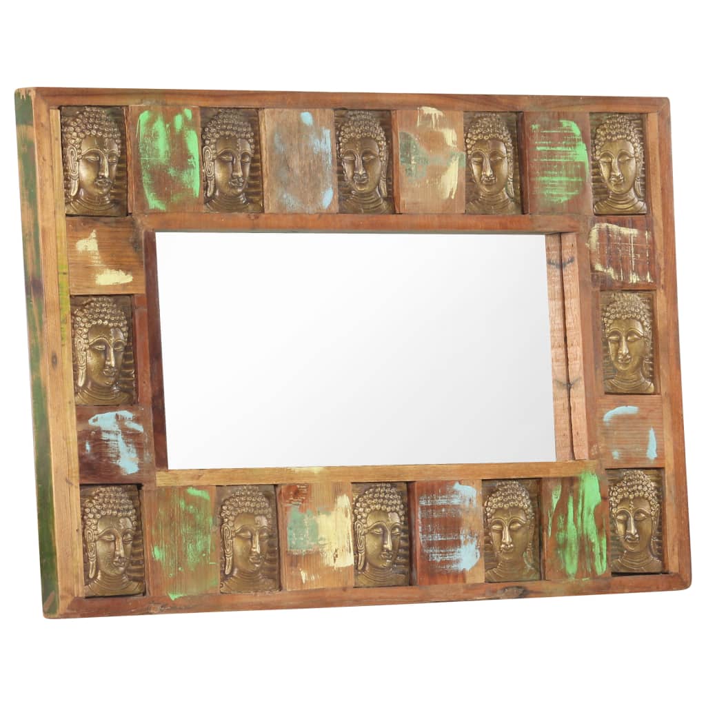 vidaXL Zrkadlo s obložením s Budhom 80x50 cm masívne recyklované drevo