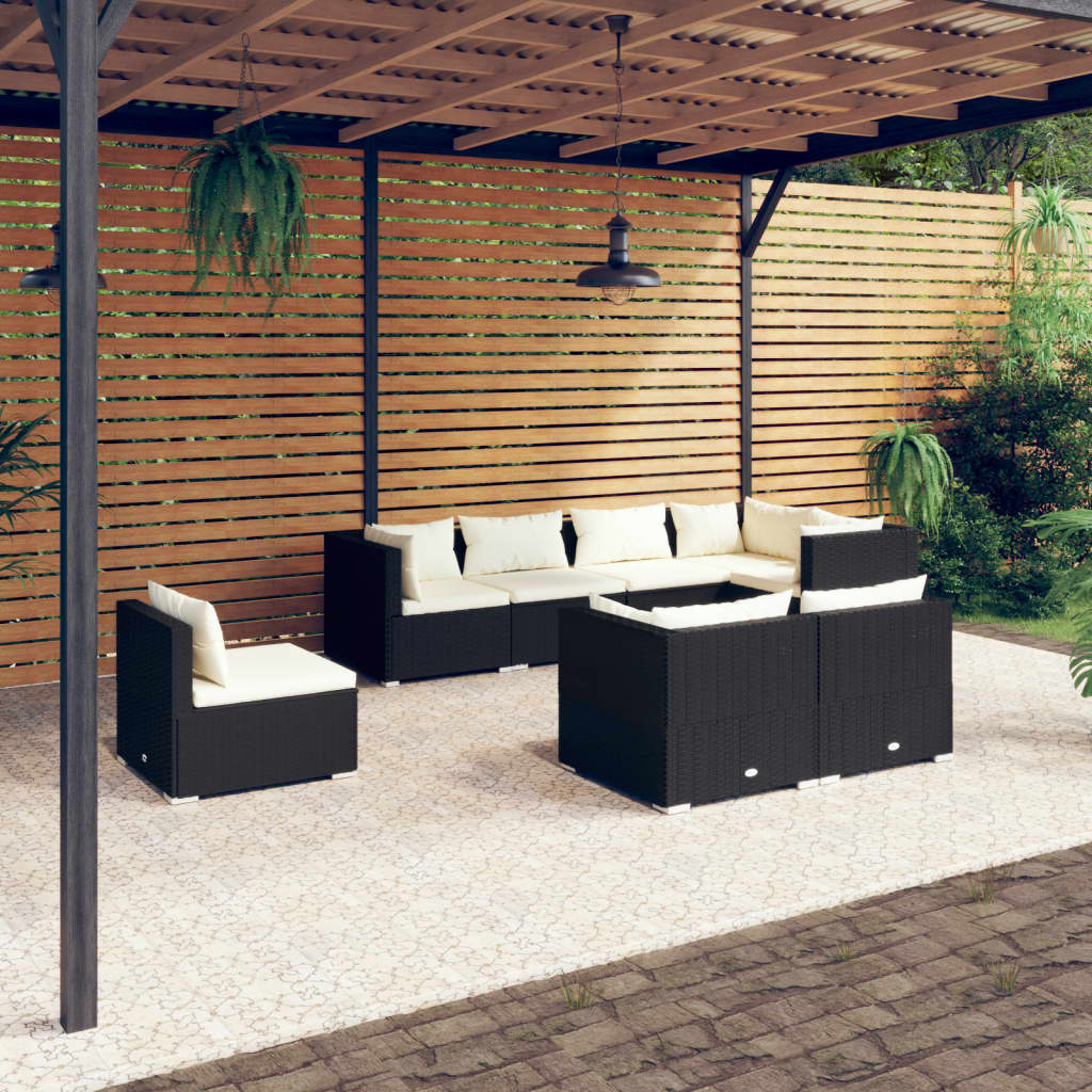 vidaXL 8-dielna záhradná sedacia súprava s vankúšmi polyratan čierna