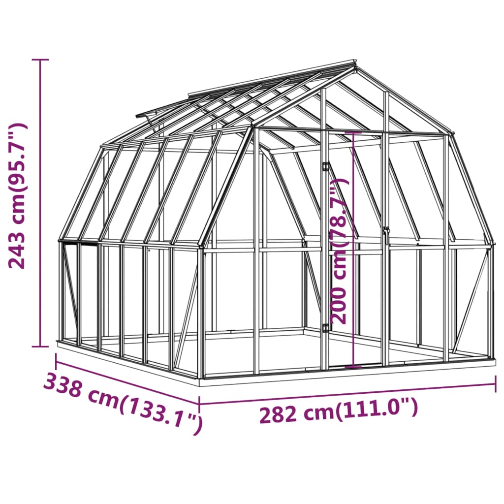 vidaXL Skleník s podkladovým rámom, antracitový 9,53 m², hliník