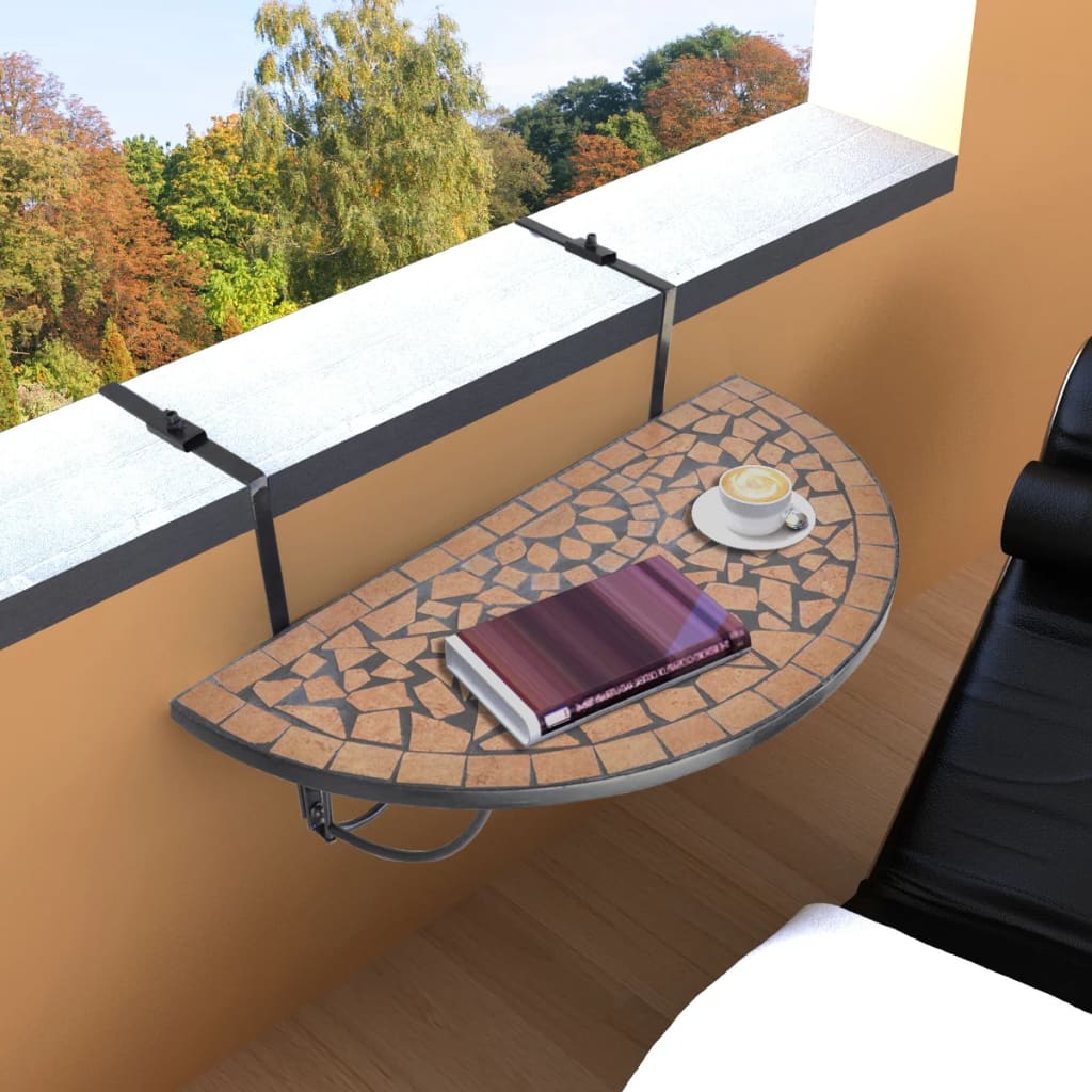 vidaXL Závesný stolík na balkón, tehlová farba, mozaikový