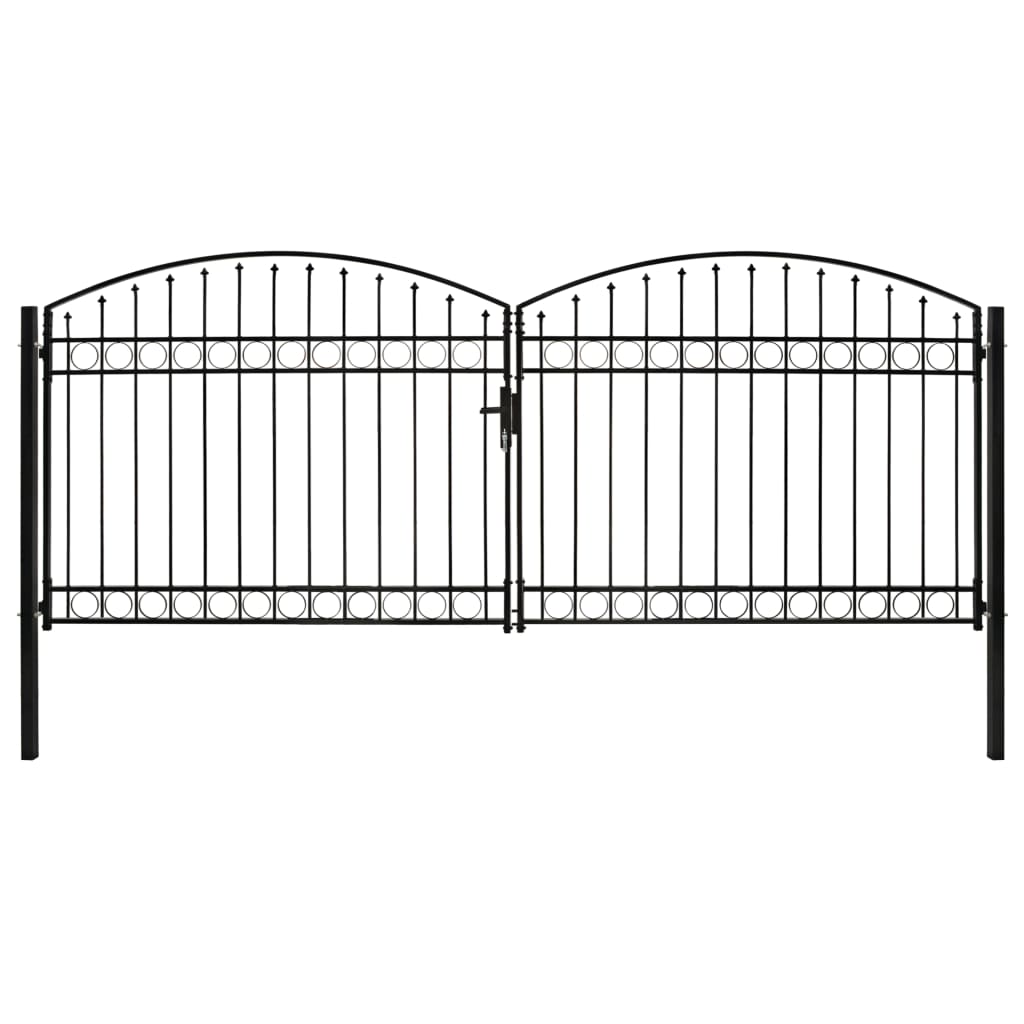 vidaXL Dvojkrídlová plotová brána s oblúkom, oceľ 400x175 cm, čierna
