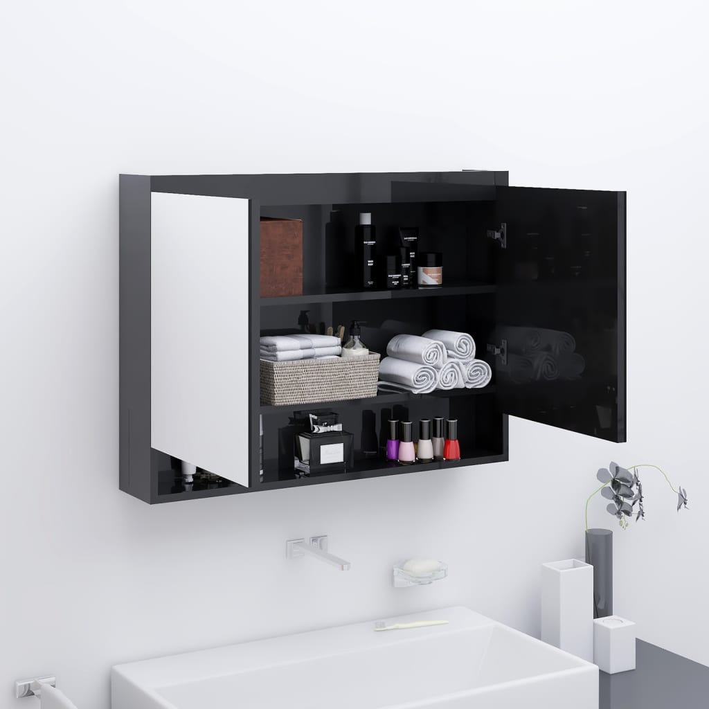 vidaXL Kúpeľňová zrkadlová skrinka 80x15x60 cm MDF lesklá čierna