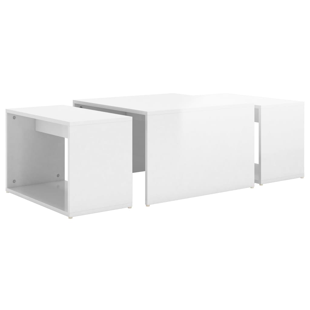 vidaXL Zasúvacie stolíky 3 ks, lesklé biele 60x60x38 cm