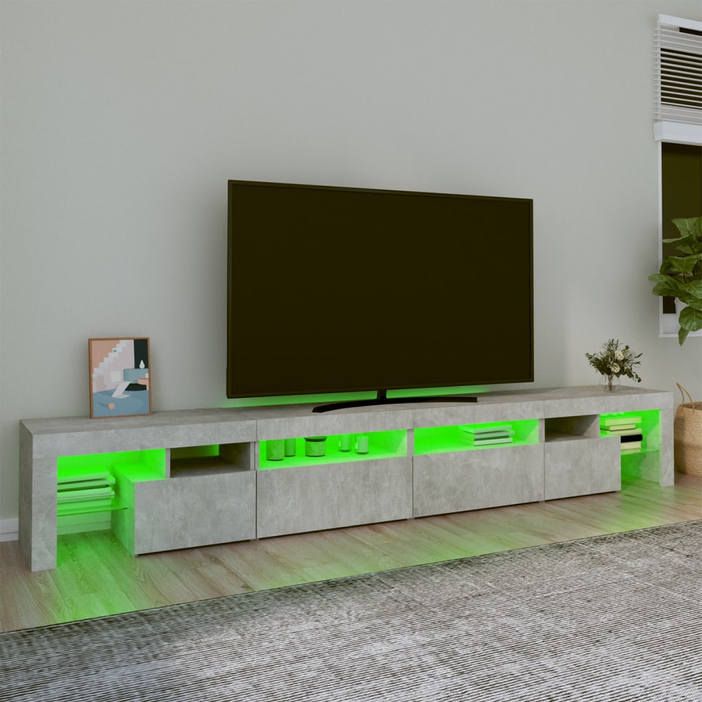 vidaXL TV skrinka s LED svetlami betónová sivá 260 x 36,5 x 40 cm