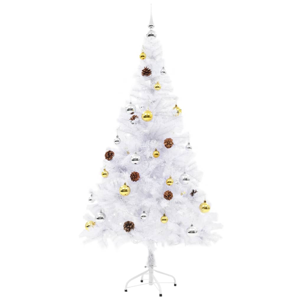 vidaXL Osvetlený umelý vianočný stromček s ozdobami, biely 150 cm
