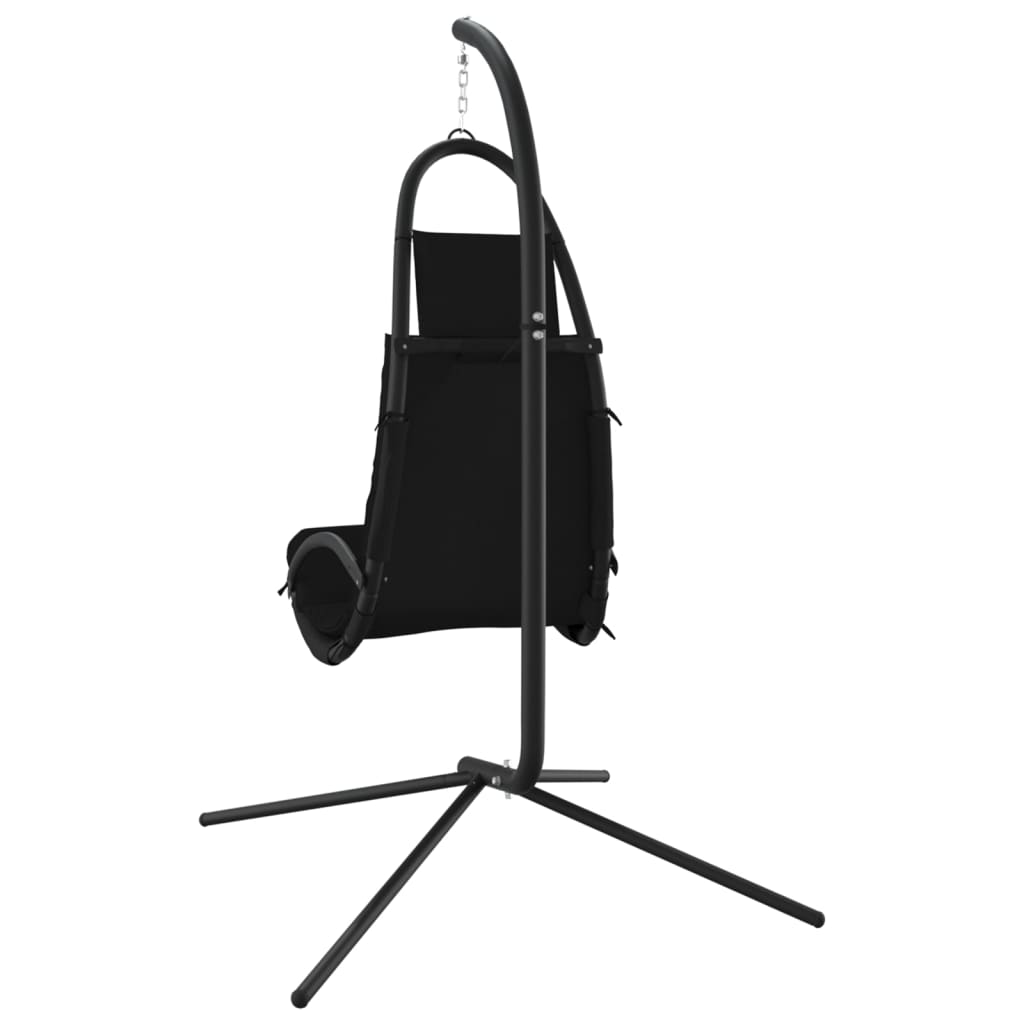 vidaXL Záhradná hojdacia stolička s poduškou čierna oxf. látka a oceľ