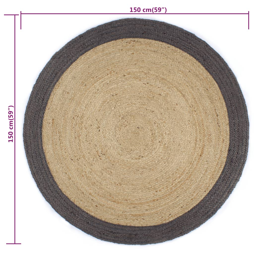vidaXL Ručne vyrobený jutový koberec s tmavo-sivými okrajmi 150 cm