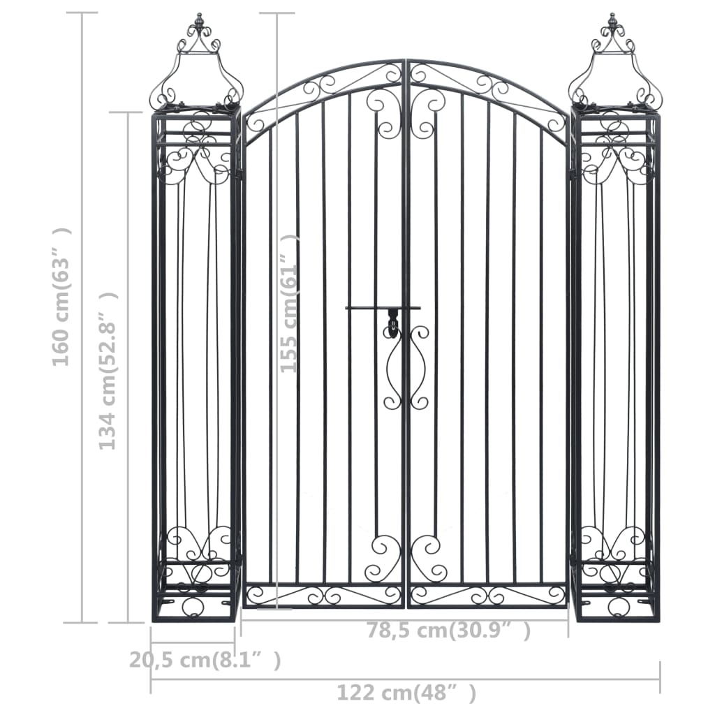 vidaXL Ozdobná záhradná brána, kované železo 122x20,5x160 cm
