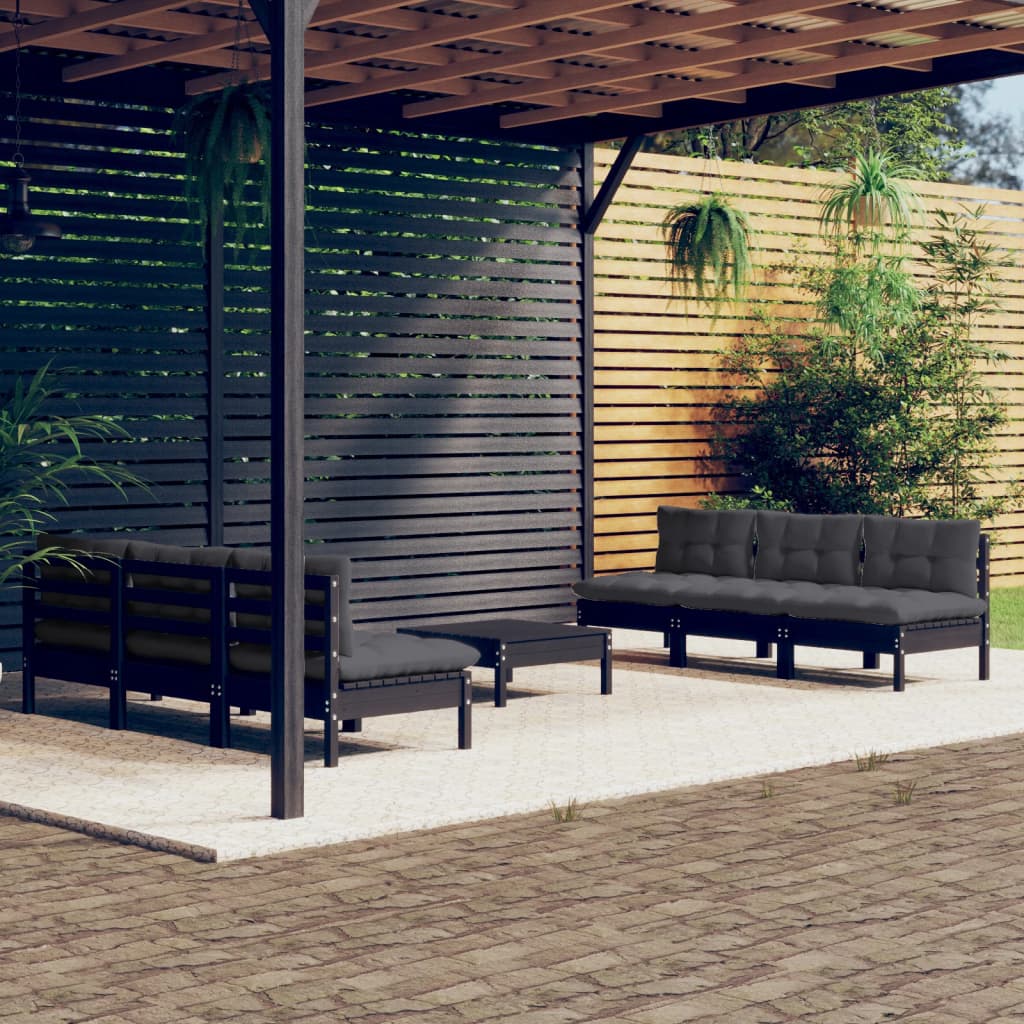 vidaXL 7-dielny záhradný set s antracitovými vankúšmi borovicové drevo