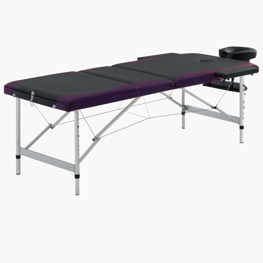 vidaXL Skladací masážny stôl, 3 zóny, hliník, čierno fialový